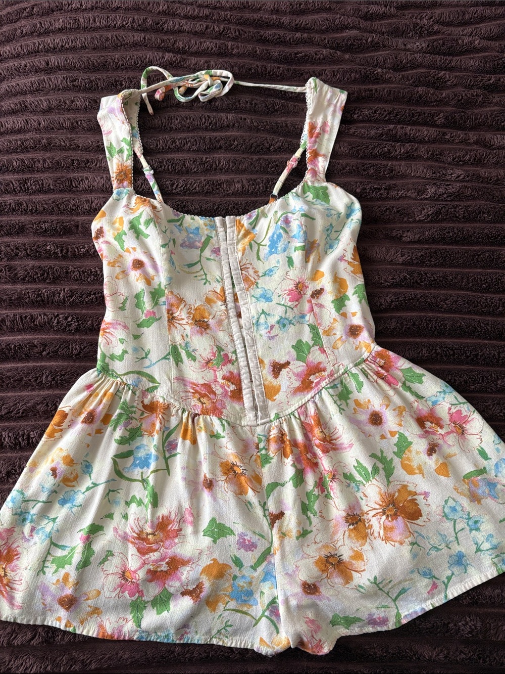 wild fable Cream Floral Tie-Back Romper with Pastel Print
